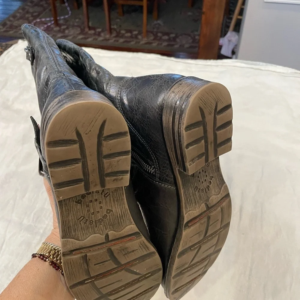 Bed Stu leather mid height tall riding boots round toe distressed side zip - Picture 5 of 12